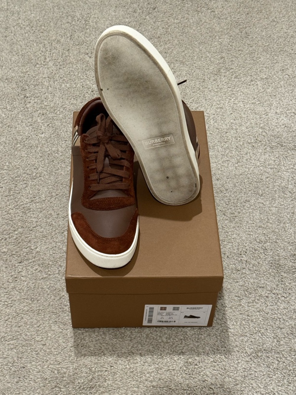 Burberry Brown Suede & Leather Men’s Low-Top Sneakers - Picture 8 of 10